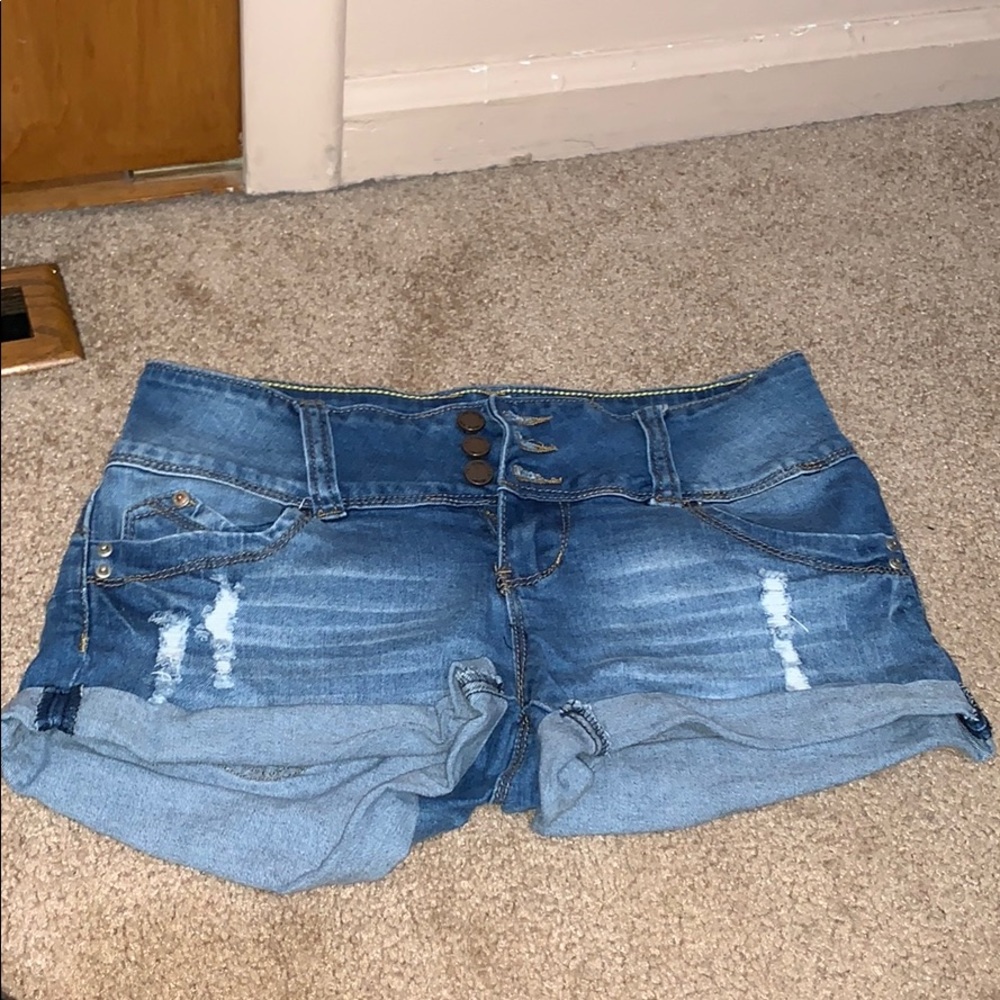Blue Distressed Jean Shorts